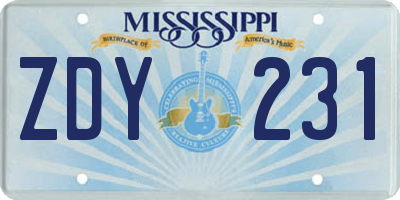 MS license plate ZDY231