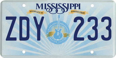 MS license plate ZDY233