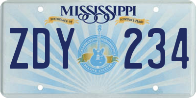 MS license plate ZDY234