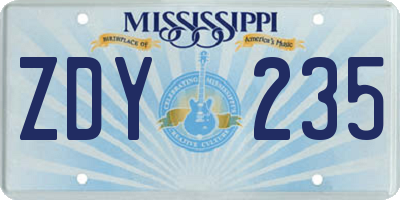 MS license plate ZDY235