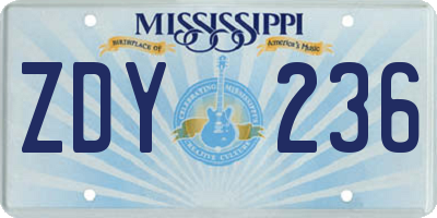 MS license plate ZDY236