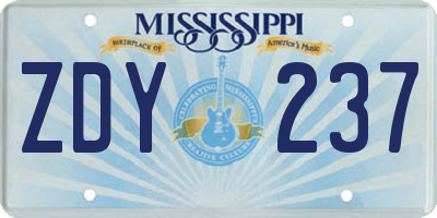 MS license plate ZDY237