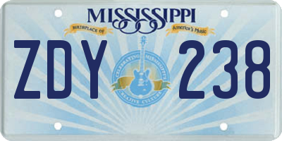 MS license plate ZDY238