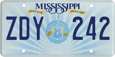 MS license plate ZDY242