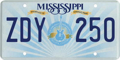 MS license plate ZDY250