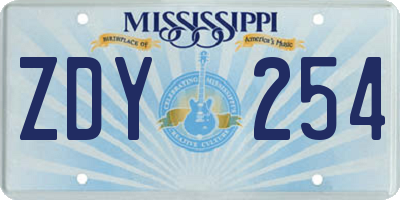 MS license plate ZDY254