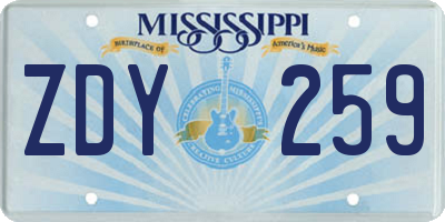 MS license plate ZDY259