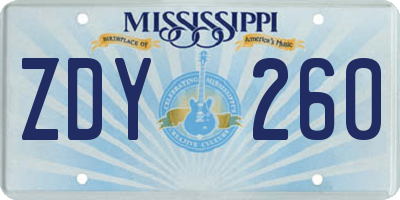 MS license plate ZDY260