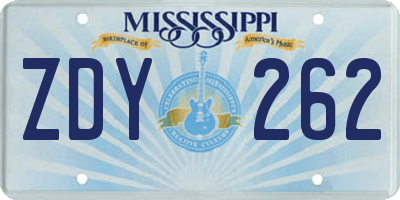 MS license plate ZDY262