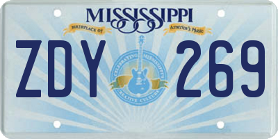 MS license plate ZDY269
