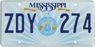 MS license plate ZDY274