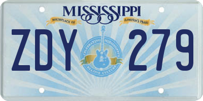 MS license plate ZDY279