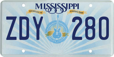 MS license plate ZDY280