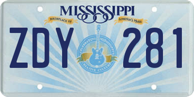 MS license plate ZDY281