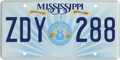 MS license plate ZDY288