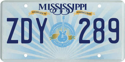 MS license plate ZDY289