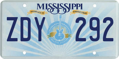 MS license plate ZDY292