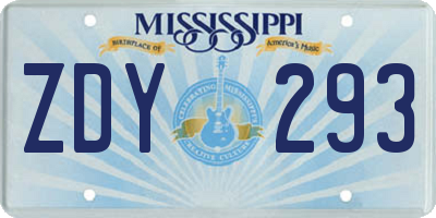 MS license plate ZDY293