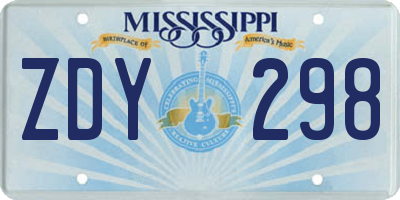 MS license plate ZDY298