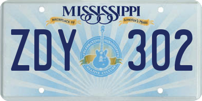 MS license plate ZDY302
