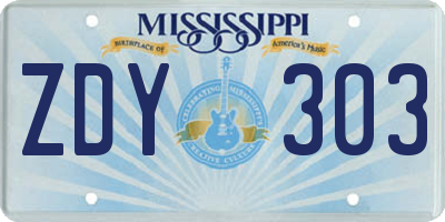 MS license plate ZDY303