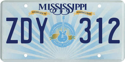 MS license plate ZDY312
