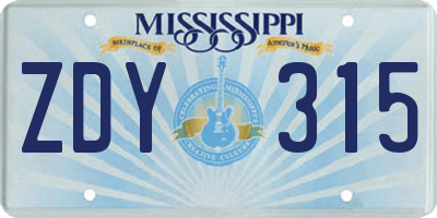 MS license plate ZDY315