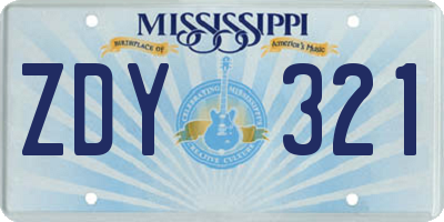 MS license plate ZDY321