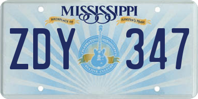 MS license plate ZDY347