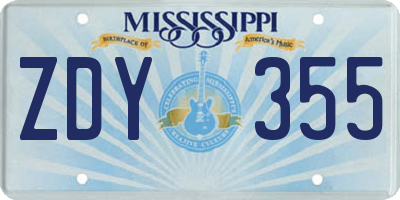 MS license plate ZDY355