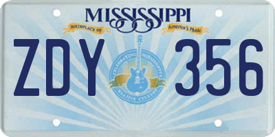 MS license plate ZDY356