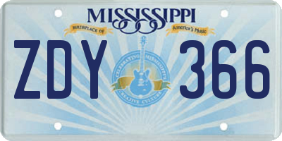 MS license plate ZDY366