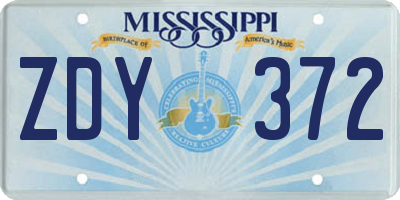 MS license plate ZDY372