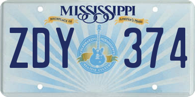 MS license plate ZDY374