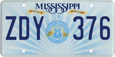 MS license plate ZDY376