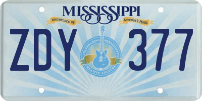 MS license plate ZDY377