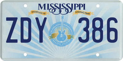 MS license plate ZDY386