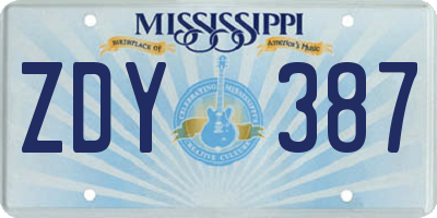 MS license plate ZDY387