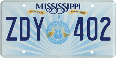 MS license plate ZDY402