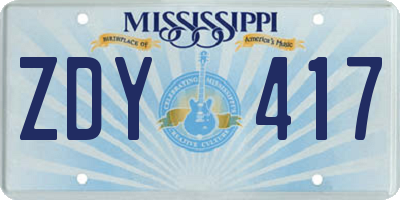 MS license plate ZDY417