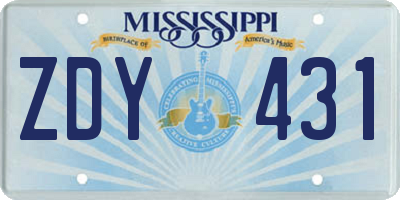MS license plate ZDY431