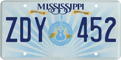 MS license plate ZDY452