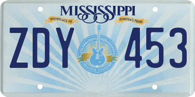 MS license plate ZDY453