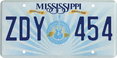 MS license plate ZDY454