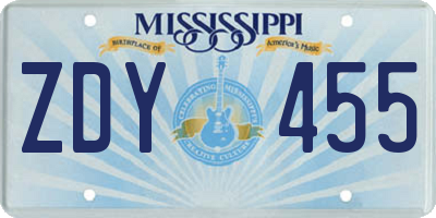 MS license plate ZDY455