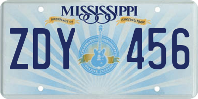 MS license plate ZDY456
