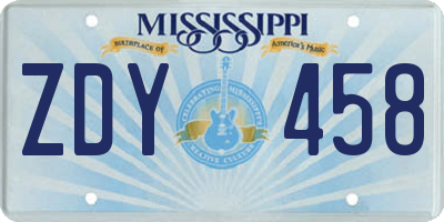 MS license plate ZDY458