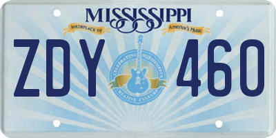MS license plate ZDY460