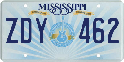MS license plate ZDY462