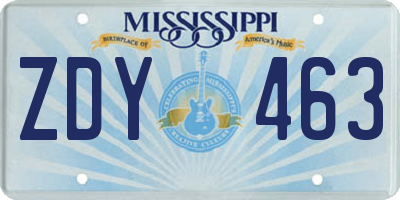 MS license plate ZDY463